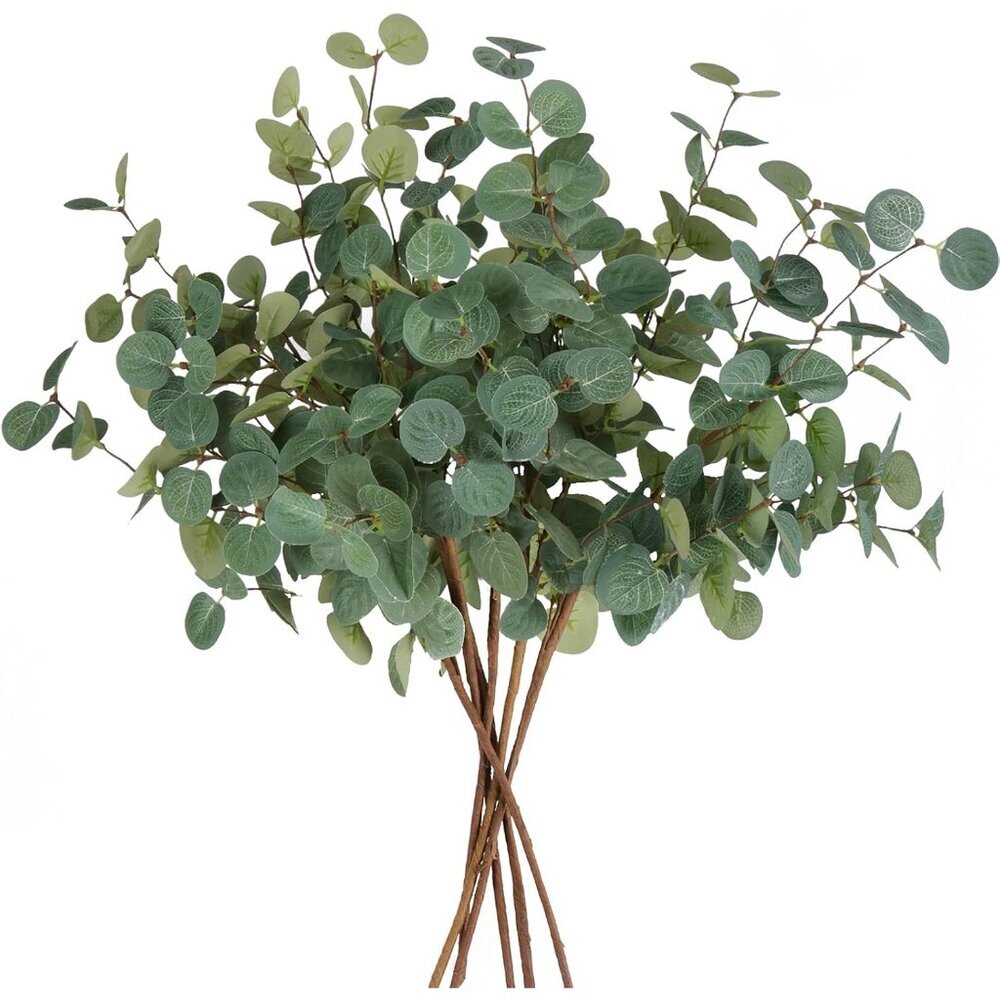 6Pcs Artificial Eucalyptus Stems Greenery Stems 24" Tall Fake Plants Decor Faux